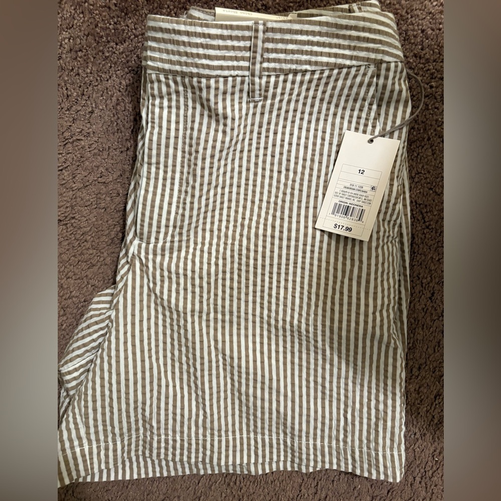 NWT- Chino Shorts- size 12 & 5” inseam cream and brown striped